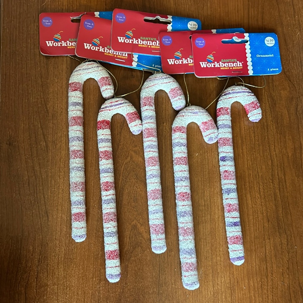 NWT 5 Candy Cane Christmas Holiday Tree Decorations 7.5in long Ornaments